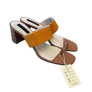 New Sanctuary Bold Square Toe Espadrille Block Heel Sandals Mango Lion Size 12